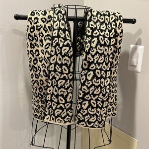Katie Todd Sweater Camel Leopard Wrap Large Faux Wood Buttons One Size Cotton